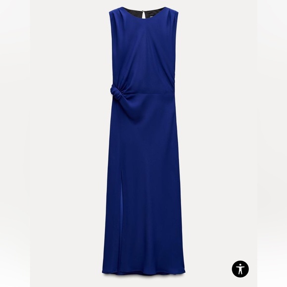 Zara Women’s Small Midi Dress Side Knot Slit Front Royal Blue New 8922/366 - Picture 1 of 10